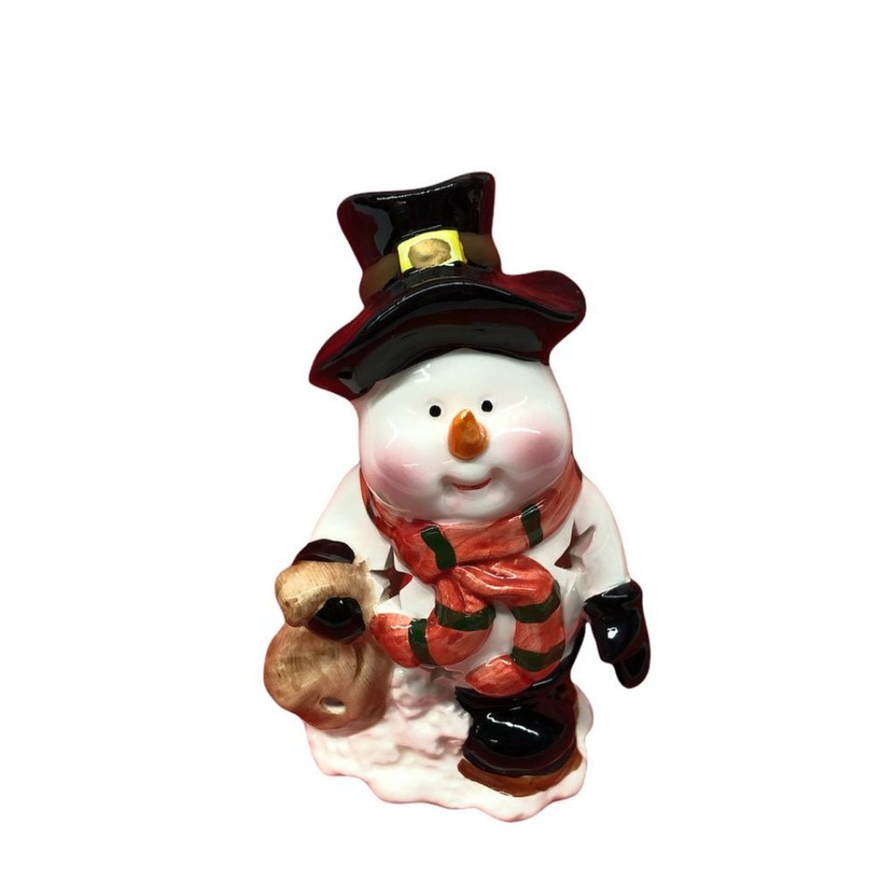 Vintage Snowman Tealight Holder Porcelain Christmas Decorations 6" Tall